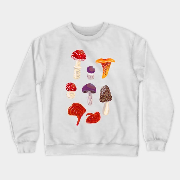 Mushrooms in Gouache Crewneck Sweatshirt by paintedpansy